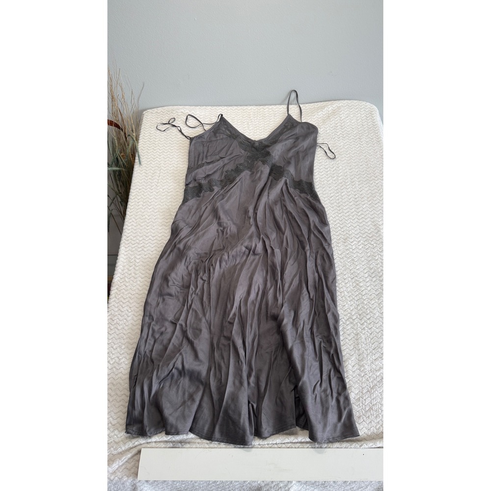 Zara Women XXL Charcoal Grey Lace Trim Viscose Slip Midi Dress 0881/307/818 NWT
